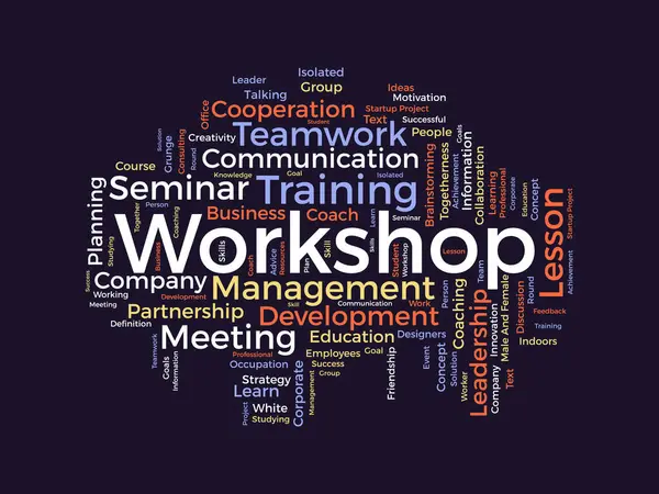 Word Cloud Hintergrundkonzept Für Workshop Business Training Seminar Für Mitarbeiter — Stockvektor