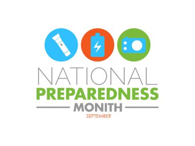 Ulusal Hazırlık Ayı Tüm Tehlikeler için Hazırlık, Güvenlik ve İşbirliği Destekliyor. Vektör illüstrasyon afişi şablonu.
