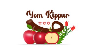 Yom Kippur. Tövbe ve affediciliğin en kutsal gününde yansıma, kefaret ve ruhsal yenilenme Yahudi inancı illüstrasyon afişi şablonu.