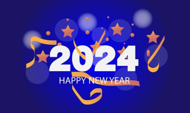 Yeni Yıl Arifesi 2024 Havai fişekler, şampanya ve şenlikli eğlence ile geri sayım ve parti konsepti. Tatil tebrik kartı, arkaplan, pankart, kart, poster tasarımı.