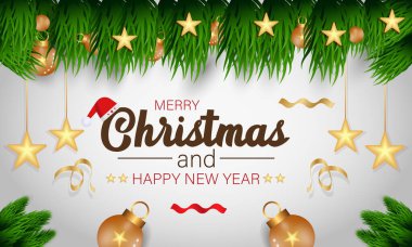 Noel bayrağını kutluyoruz. Neşeli Noel Partisi Dekorasyonları, Hediyeler ve Mutlu Gelenekler Konsepti. arkaplan, afiş, kart, poster tasarımı, tebrik kartları.