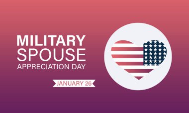 Askeri Eş Takdir Günü vektör şablonu. Çiftin Romantizm ve Takdir İllüstrasyonuyla Sevgi ve Beraberliği Kutluyoruz. arkaplan, afiş, kart, poster tasarımı.