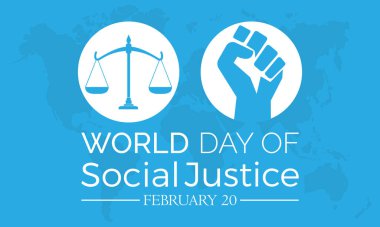 Dünya Sosyal Adalet Günü her yıl 20 Şubat 'ta, Vektör bayrağı, broşürü, posteri ve sosyal medya şablonu tasarımını kutladı.