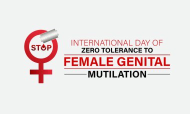 Uluslararası Kadın Genital Sakatlanmasına Sıfır Hoşgörü Günü her yıl 6 Şubat 'ta kutlanır. Vektör pankartı, el ilanı, poster ve sosyal ortam şablonu tasarımı.