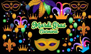 Mardi Gras 13 Şubat 'ta kutlandı. Vektör pankartı, el ilanı, poster ve sosyal ortam şablonu tasarımı.