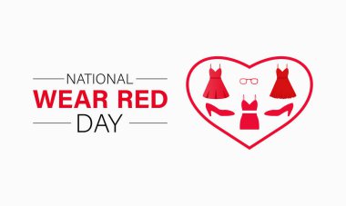 Ulusal Kırmızı Giyme Günü her yıl 2 Şubat 'ta kutlanır. Vektör pankartı, el ilanı, poster ve sosyal ortam şablonu tasarımı.