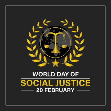 Dünya Sosyal Adalet Günü her yıl 20 Şubat 'ta, Vektör bayrağı, broşürü, posteri ve sosyal medya şablonu tasarımını kutladı.
