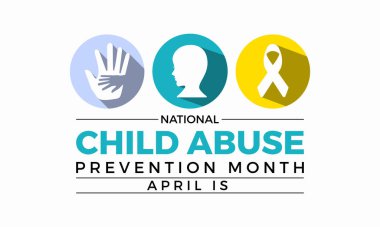 Ulusal Çocuk İstismarını Önleme Ayı Nisan ayında her yıl gözlemlenmiştir, Vektör afişi, el ilanı, poster ve sosyal medyal şablon tasarımı.