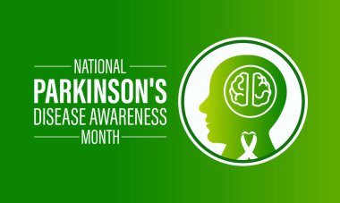 Ulusal Parkinson Hastalığı Her yıl Nisan ayında gözlemlenen, Vektör pankartı, afiş, poster ve sosyal medya şablonu tasarımı.