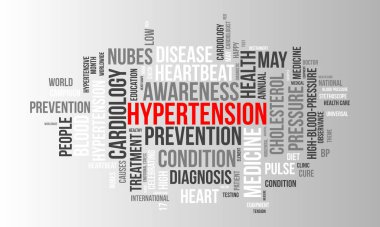 Yüksek tansiyon kelime bulut şablonu. Sağlık bilinci kavramı vektör arkaplanı.