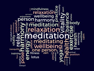 Meditasyon Günü kelime şablonu. Sağlık bilinci kavramı vektör arkaplanı.