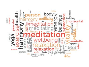 Meditasyon Günü kelime şablonu. Sağlık bilinci kavramı vektör arkaplanı.