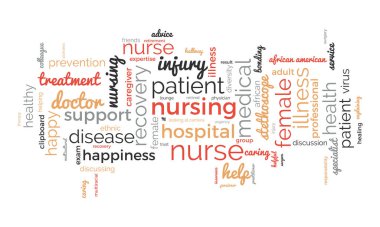 Hemşirelerin kelime bulut şablonu. Sağlık ve Tıbbi farkındalık kavramı vektör arka planı.