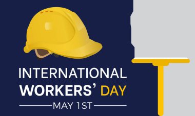 Uluslararası İşçi Günü güvenli ve sağlıklı çalışma vektör çizimi. İşçi özgürlüğü farkındalık vektör şablonu afiş, kart, arkaplan.