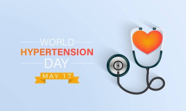 Dünya Hipertansiyon Günü sağlık farkındalığı taşıyıcı illüstrasyonu. Afiş, kart, arkaplan için hastalık önleme vektör şablonu.