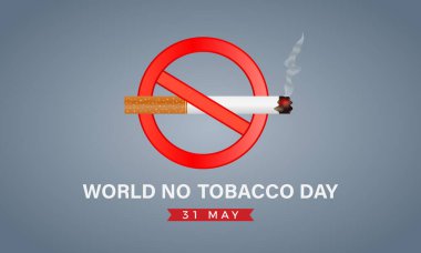 Dünya Tütünsüz Günü sağlık farkındalığı taşıyıcı illüstrasyonu. Sancak, kart, arkaplan için sigara içme farkındalığı şablonu.