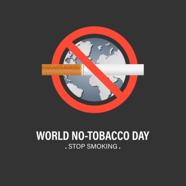 Dünya Tütünsüz Günü sağlık farkındalığı taşıyıcı illüstrasyonu. Sancak, kart, arkaplan için sigara içme farkındalığı şablonu.
