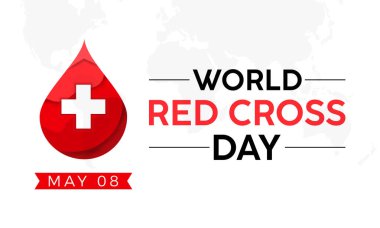 Dünya Kızılhaç ve Kızıl Hilal Günü sağlık farkındalığı taşıyıcı illüstrasyonu. Afiş, kart, arkaplan için hastalık önleme vektör şablonu.