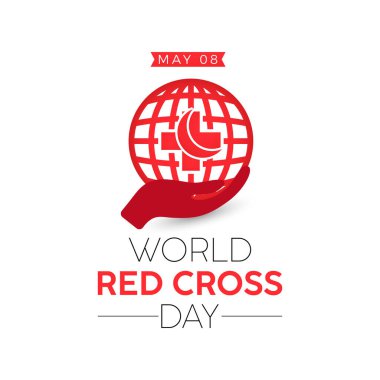 Dünya Kızılhaç ve Kızıl Hilal Günü sağlık farkındalığı taşıyıcı illüstrasyonu. Afiş, kart, arkaplan için hastalık önleme vektör şablonu.