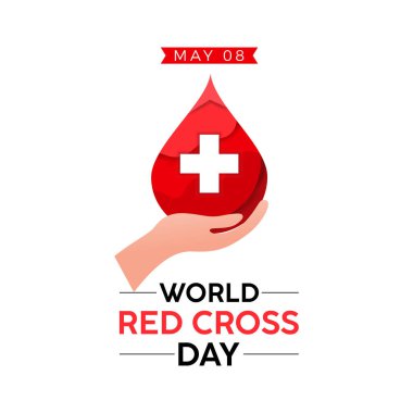 Dünya Kızılhaç ve Kızıl Hilal Günü sağlık farkındalığı taşıyıcı illüstrasyonu. Afiş, kart, arkaplan için hastalık önleme vektör şablonu.