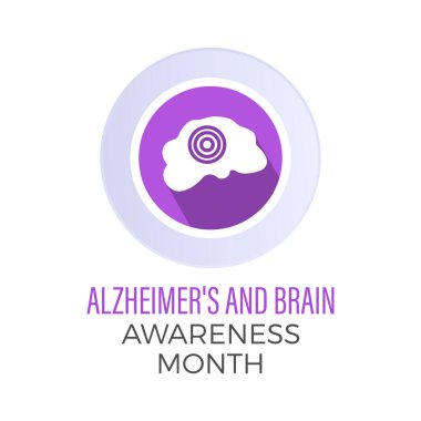 Alzheimer ve Beyin Bilinci bir aylık sağlık farkındalığı taşıyıcı illüstrasyonu. Afiş, kart, arkaplan için hastalık önleme vektör şablonu.