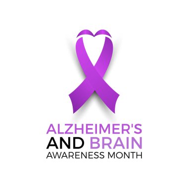 Alzheimer ve Beyin Bilinci bir aylık sağlık farkındalığı taşıyıcı illüstrasyonu. Afiş, kart, arkaplan için hastalık önleme vektör şablonu.