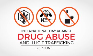 Uyuşturucu bağımlılığına karşı uluslararası gün iyi yaşam farkındalığı taşıyıcı illüstrasyonuna karşı. Pankart, arkaplan ve arkaplan için tehlikeli bağımlılık önleme vektör şablonu.