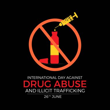 Uyuşturucu bağımlılığına karşı uluslararası gün iyi yaşam farkındalığı taşıyıcı illüstrasyonuna karşı. Pankart, arkaplan ve arkaplan için tehlikeli bağımlılık önleme vektör şablonu.