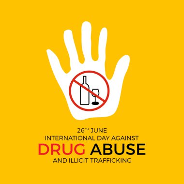 Uyuşturucu bağımlılığına karşı uluslararası gün iyi yaşam farkındalığı taşıyıcı illüstrasyonuna karşı. Pankart, arkaplan ve arkaplan için tehlikeli bağımlılık önleme vektör şablonu.