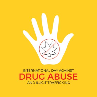 Uyuşturucu bağımlılığına karşı uluslararası gün iyi yaşam farkındalığı taşıyıcı illüstrasyonuna karşı. Pankart, arkaplan ve arkaplan için tehlikeli bağımlılık önleme vektör şablonu.