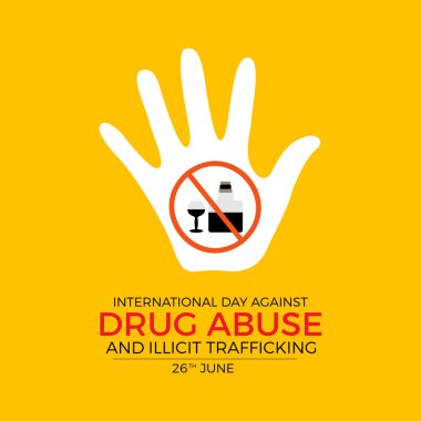 Uyuşturucu bağımlılığına karşı uluslararası gün iyi yaşam farkındalığı taşıyıcı illüstrasyonuna karşı. Pankart, arkaplan ve arkaplan için tehlikeli bağımlılık önleme vektör şablonu.