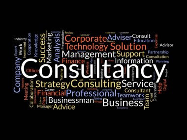 Danışmanlık kelimesi bulut şablonu. Danışman yönetimi konsepti tagcloud arkaplanı.