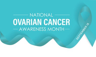 Ulusal Yumurtalık Kanseri Farkındalığı Ayı. Tebrik kartı, poster, kurdele, afiş, vektör şablonu.