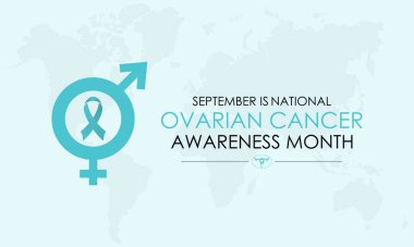 Ulusal Yumurtalık Kanseri Farkındalığı Ayı. Tebrik kartı, poster, kurdele, afiş, vektör şablonu.