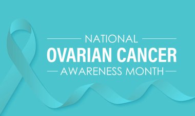 Ulusal Yumurtalık Kanseri Farkındalığı Ayı. Tebrik kartı, poster, kurdele, afiş, vektör şablonu.