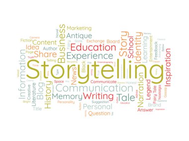 Hikaye anlatma kelime bulut şablonu. Edebiyat konsepti vektör arkaplanı.