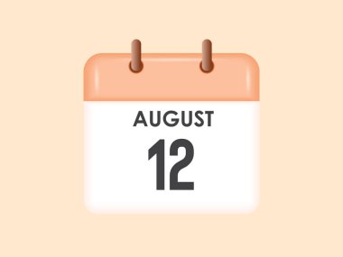 12 Ağustos - takvim ve zaman çizelgesi. Günlük Takvim Simgesi hatırlatıcısı. Vektör İllüstrasyonu.