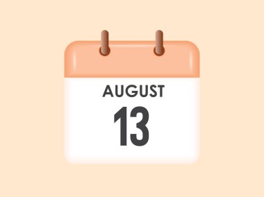 13 Ağustos - takvim ve zaman çizelgesi. Günlük Takvim Simgesi hatırlatıcısı. Vektör İllüstrasyonu.