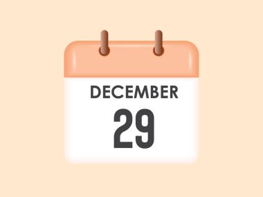 29 Aralık - takvim ve zaman çizelgesi. Günlük Takvim Simgesi hatırlatıcısı. Vektör İllüstrasyonu.