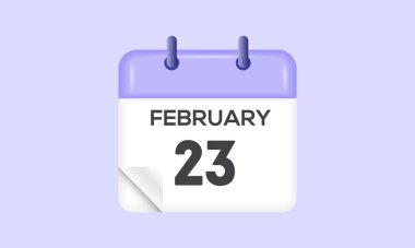23 Şubat - takvim ve zaman çizelgesi. Günlük Takvim Simgesi hatırlatıcısı. Vektör İllüstrasyonu.