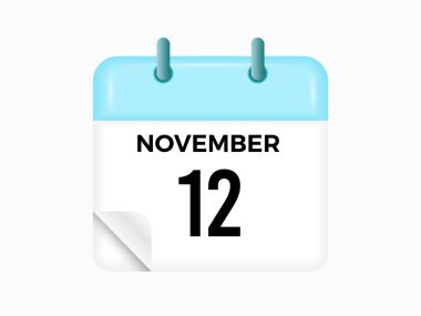 12 Kasım - takvim ve zaman çizelgesi. Günlük Takvim Simgesi hatırlatıcısı. Vektör İllüstrasyonu.