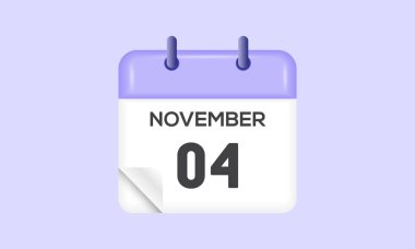 4 Kasım - takvim ve zaman çizelgesi. Günlük Takvim Simgesi hatırlatıcısı. Vektör İllüstrasyonu.