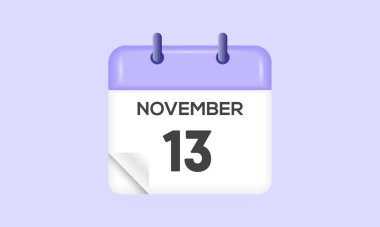 13 Kasım - takvim ve zaman çizelgesi. Günlük Takvim Simgesi hatırlatıcısı. Vektör İllüstrasyonu.