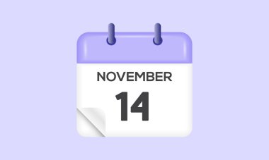 14 Kasım - takvim ve zaman çizelgesi. Günlük Takvim Simgesi hatırlatıcısı. Vektör İllüstrasyonu.
