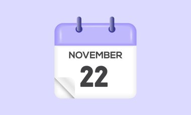 22 Kasım - takvim ve zaman çizelgesi. Günlük Takvim Simgesi hatırlatıcısı. Vektör İllüstrasyonu.