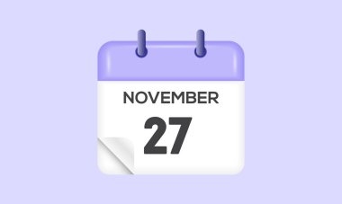 27 Kasım - takvim ve zaman çizelgesi. Günlük Takvim Simgesi hatırlatıcısı. Vektör İllüstrasyonu.