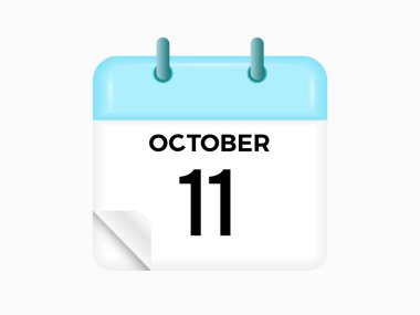 11 Ekim - takvim ve zaman çizelgesi. Günlük Takvim Simgesi hatırlatıcısı. Vektör İllüstrasyonu.