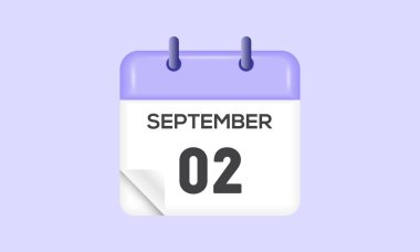 2 Eylül - takvim ve zaman çizelgesi. Günlük Takvim Simgesi hatırlatıcısı. Vektör İllüstrasyonu.