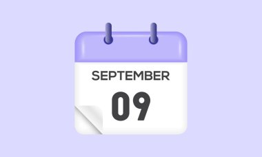 9 Eylül - takvim ve zaman çizelgesi. Günlük Takvim Simgesi hatırlatıcısı. Vektör İllüstrasyonu.