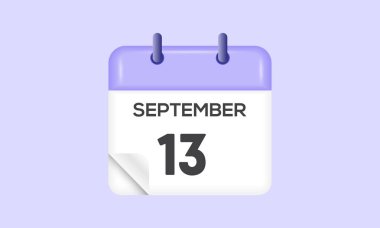 13 Eylül - takvim ve zaman çizelgesi. Günlük Takvim Simgesi hatırlatıcısı. Vektör İllüstrasyonu.